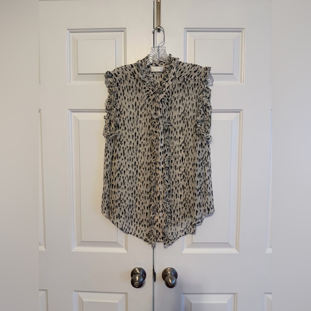 7 For All Mankind Black and Cream Ruffled Blouse Size Medium